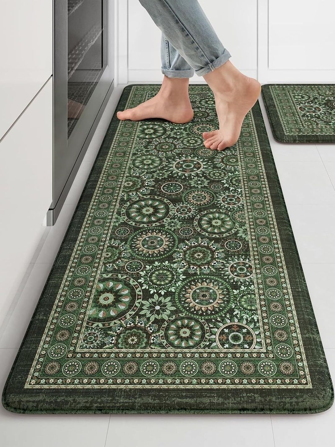 Deoxys 2-Pcs Green Printed Antiskid Printed Anti-Skid Floor Mats & Dhurries-picture-14