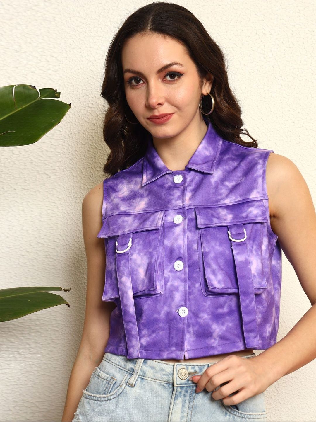 BAESD Women Tie and Dye Leather Crop Knitted Jacket-picture-47
