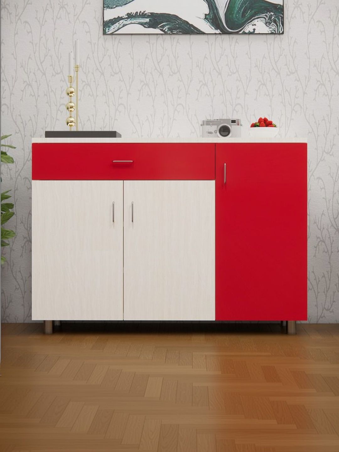 SPECIALITY PANELS White & Red 3-Door Engineered Wood Cabinet-picture-37