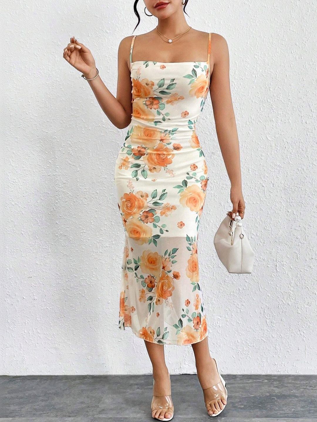 Floral Printed Bodycon Midi Dress view 3
