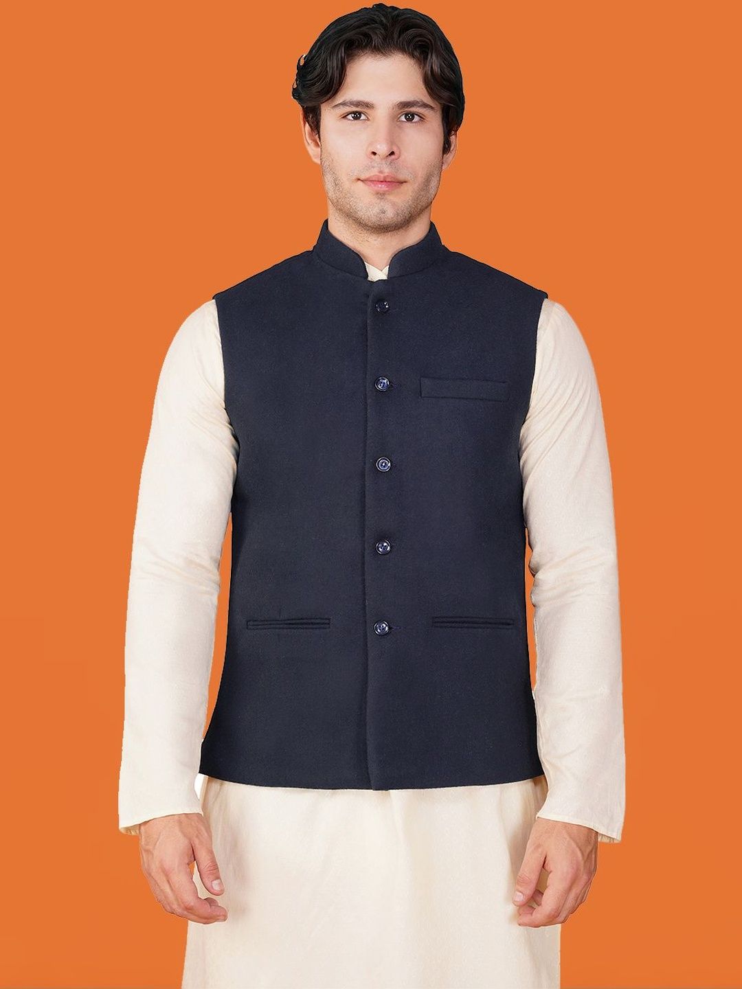 Vastraa Fusion Woolen Mandarin Collar Traditional Woven Nehru Jacket-picture-26