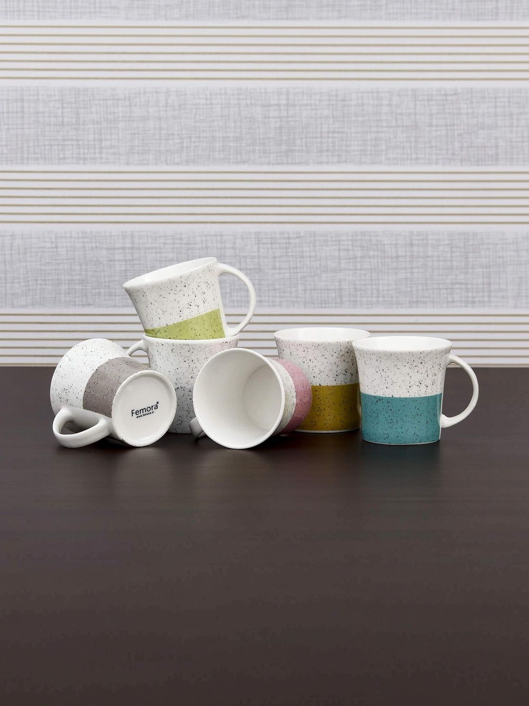 Femora White Colourblocked Ceramic Glossy Cups Set of Cups and Mugs-image-34