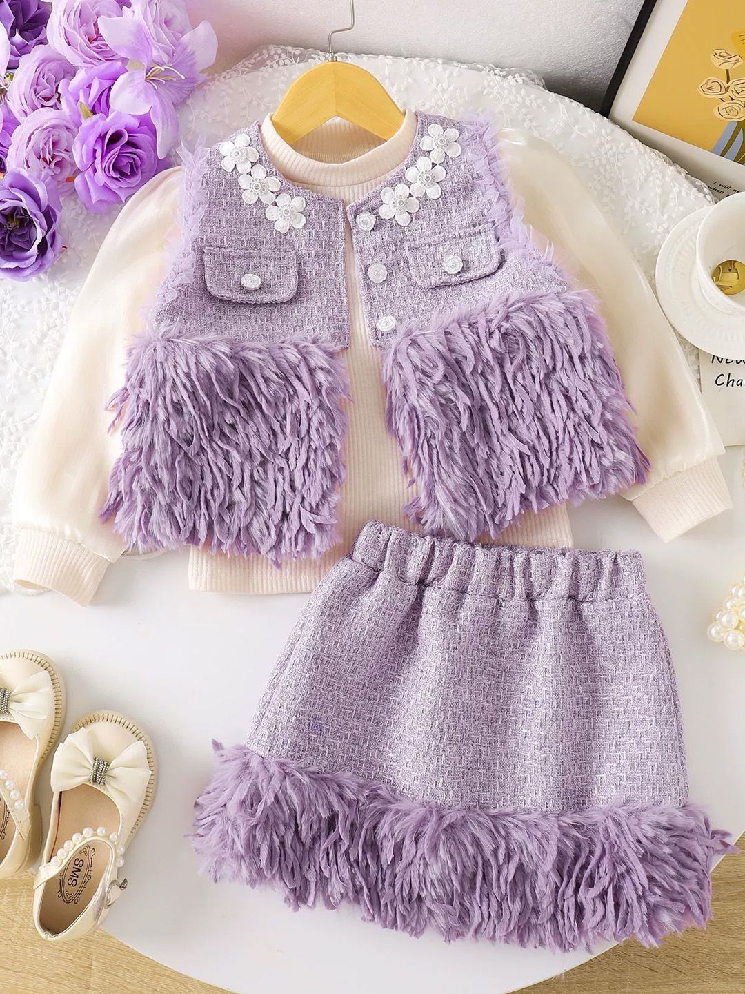 Xsole Girls Embellished T-shirt with Skirt