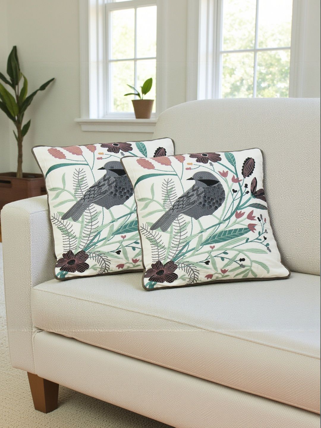 eyda White & Green Set of 2 Square Cushion Covers-picture-23