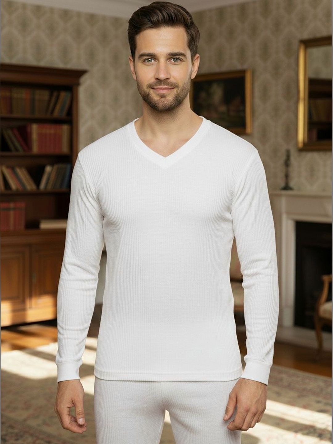 MACK JONNEY Cotton V-Neck Thermal Tops-picture-52