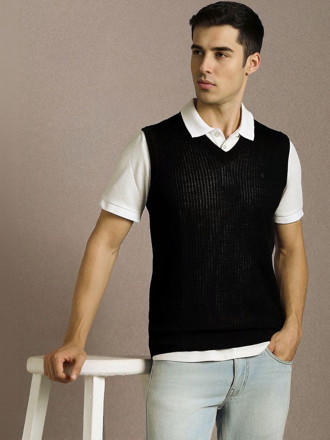 Louis Philippe Men Ribbed Sweater Vest-picture-10