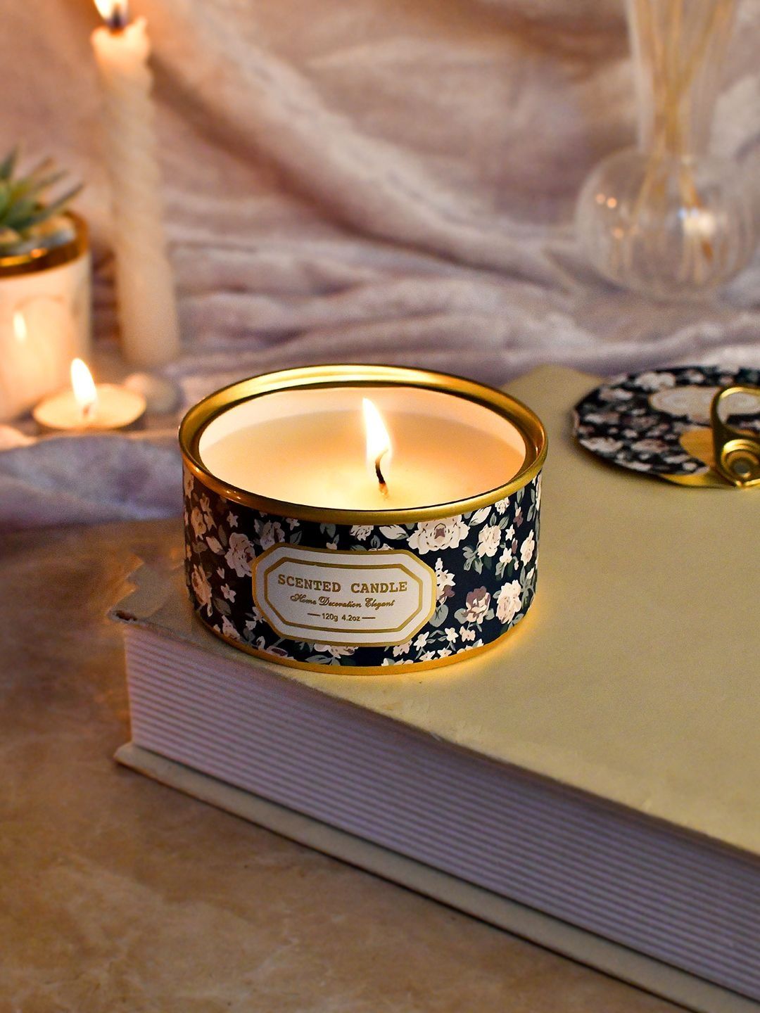 Myntra Elegant Homes Navy Blue & Navy Blue 1 pieces Jar Candle-picture-25