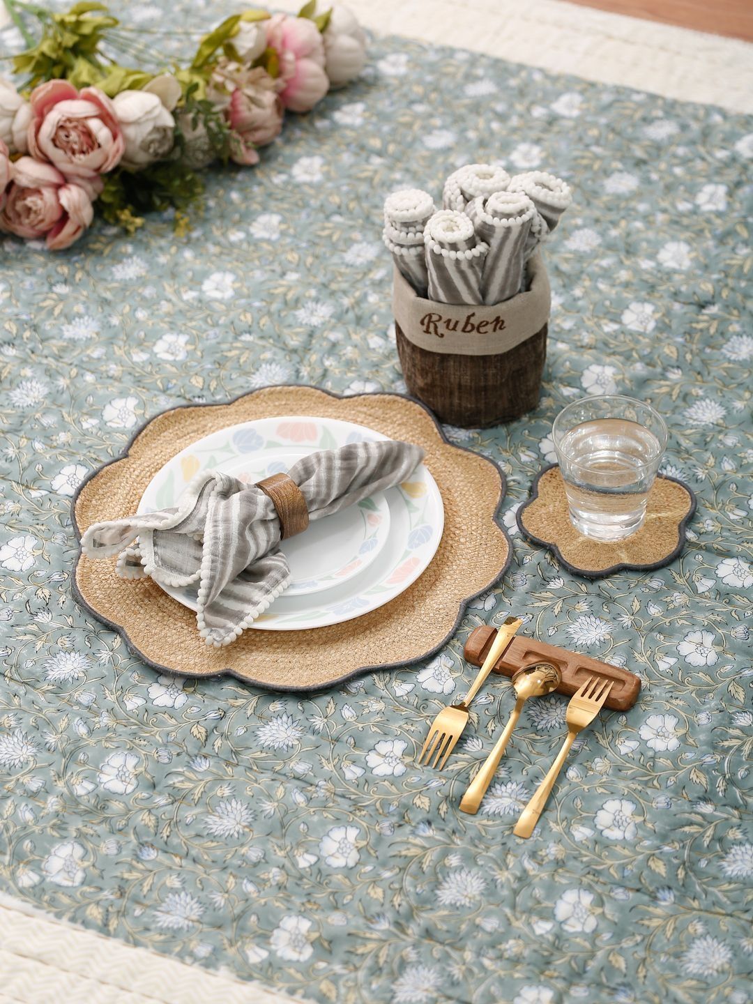 eyda 6Pcs Beige & Grey Textured Round Table Placemats-picture-35