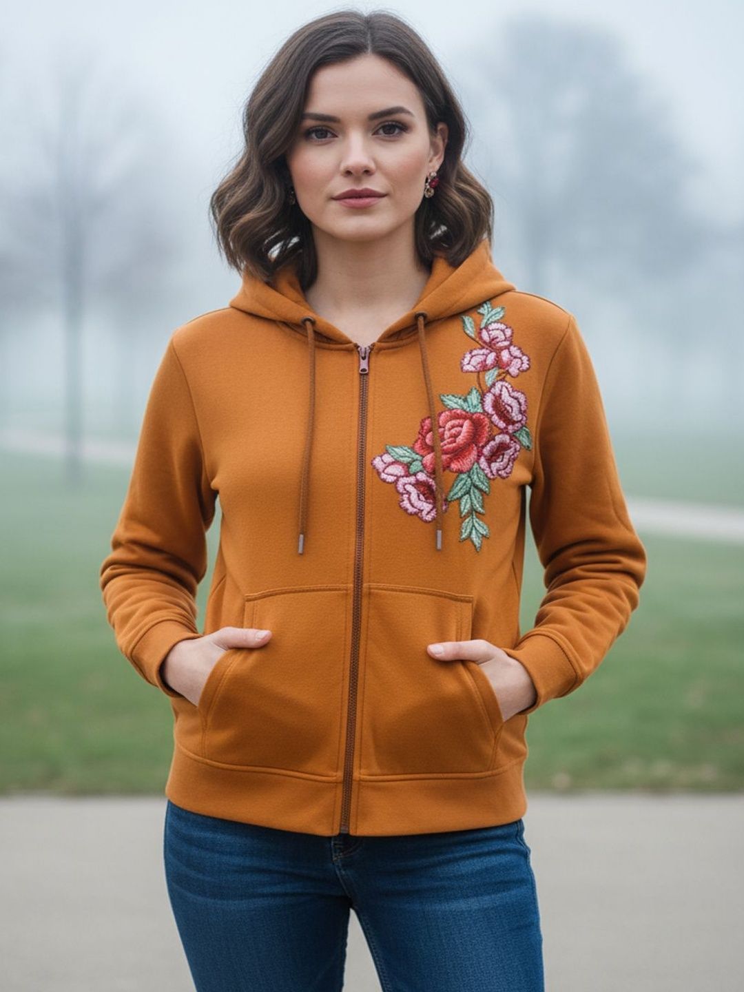 Lihana Women Floral Fleece Lightweight Knitted and Woven with Embroidered Jacket-picture-42