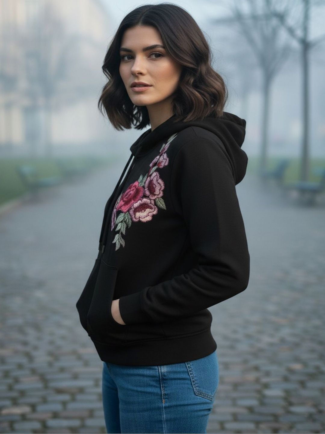 Lihana Women Floral Fleece Lightweight Knitted and Woven with Embroidered Jacket-picture-22
