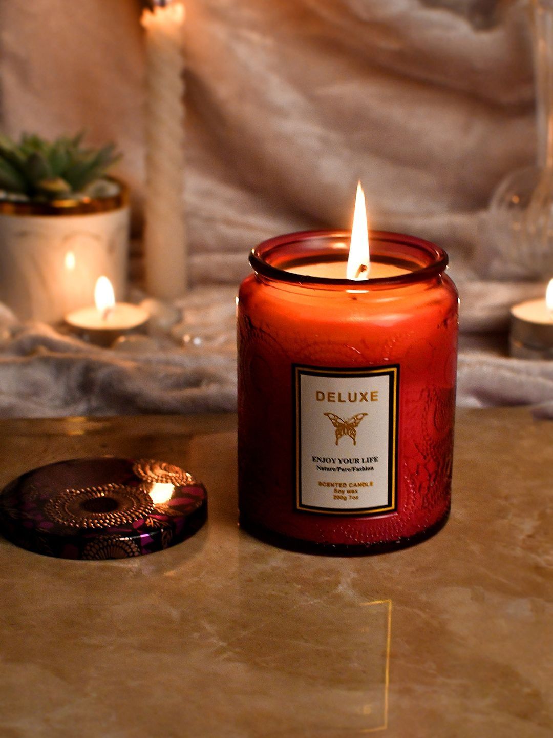 Myntra Elegant Homes Red & Red 1 pieces Jar Candle-picture-46