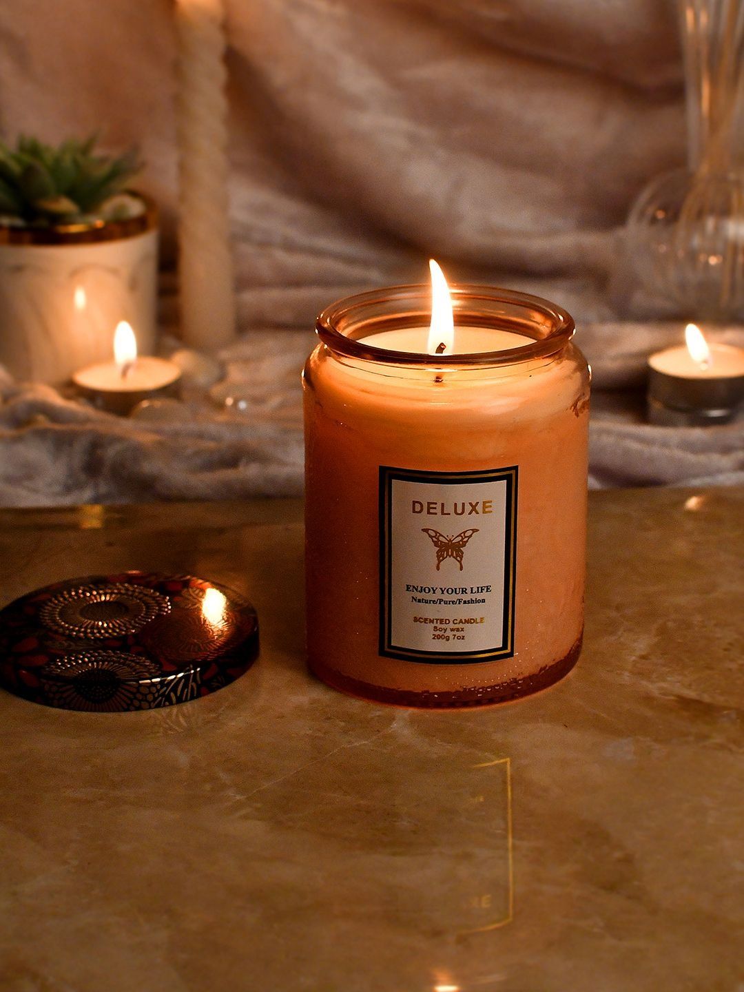 Myntra Elegant Homes Pink & Peach-Coloured 1 pieces Jar Candle-image-42