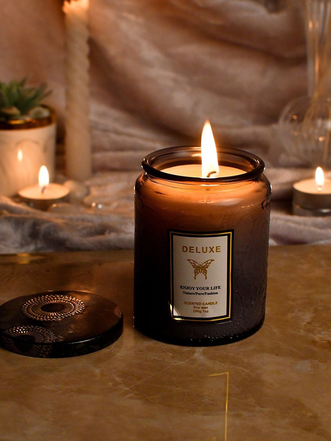 Myntra Elegant Homes Grey & Grey 1 pieces Jar Candle-picture-28