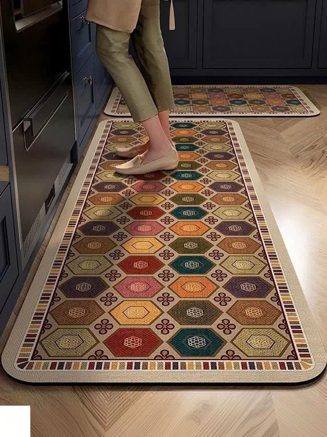 Deoxys 2-Pcs Beige & Orange-Colour Printed Anti-Skid Floor Mats & Dhurries-image-13