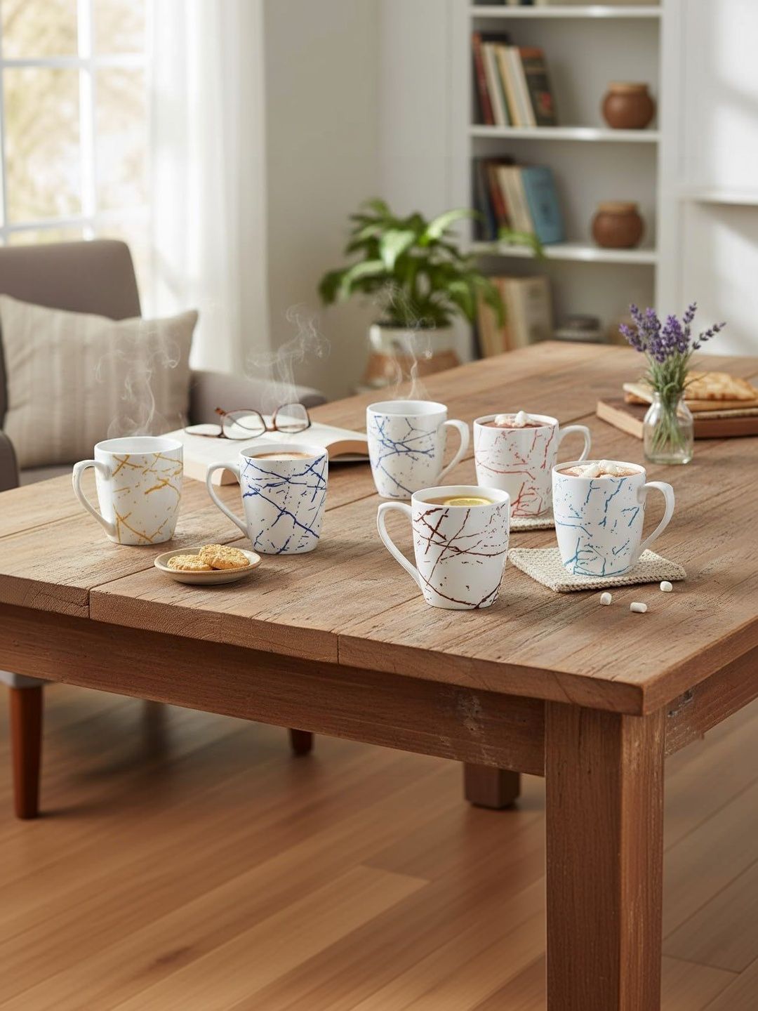 Femora White Abstract Ceramic Glossy Cups Set of Cups and Mugs-image-35