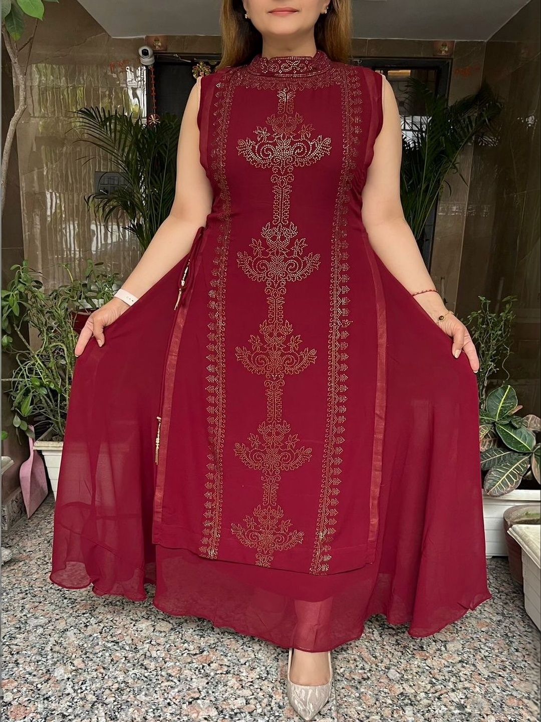 Sdc Collections Ethnic Motifs Embellished Sequinned Pure Georgette Sequinned Angrakha Kurti-picture-22