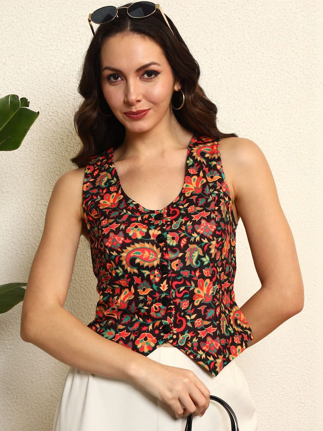 BAESD Women Printed V-Neck Woven Waistcoat-picture-34