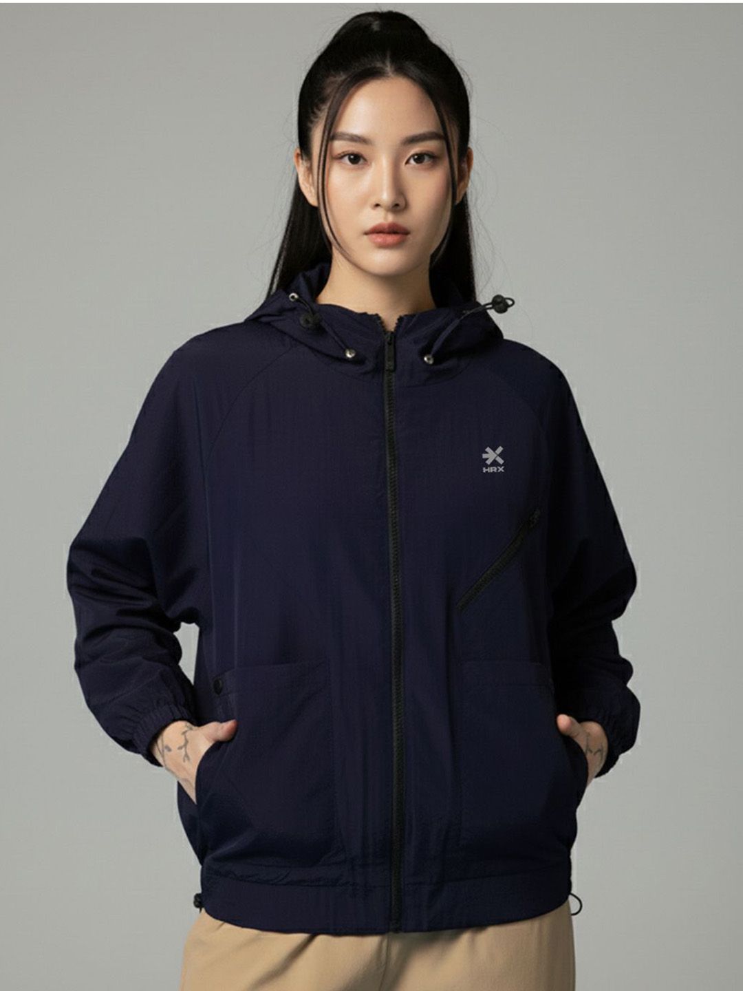 HRX by Hrithik Roshan Women Hooded Solid Windcheater Sporty Jacket-picture-52
