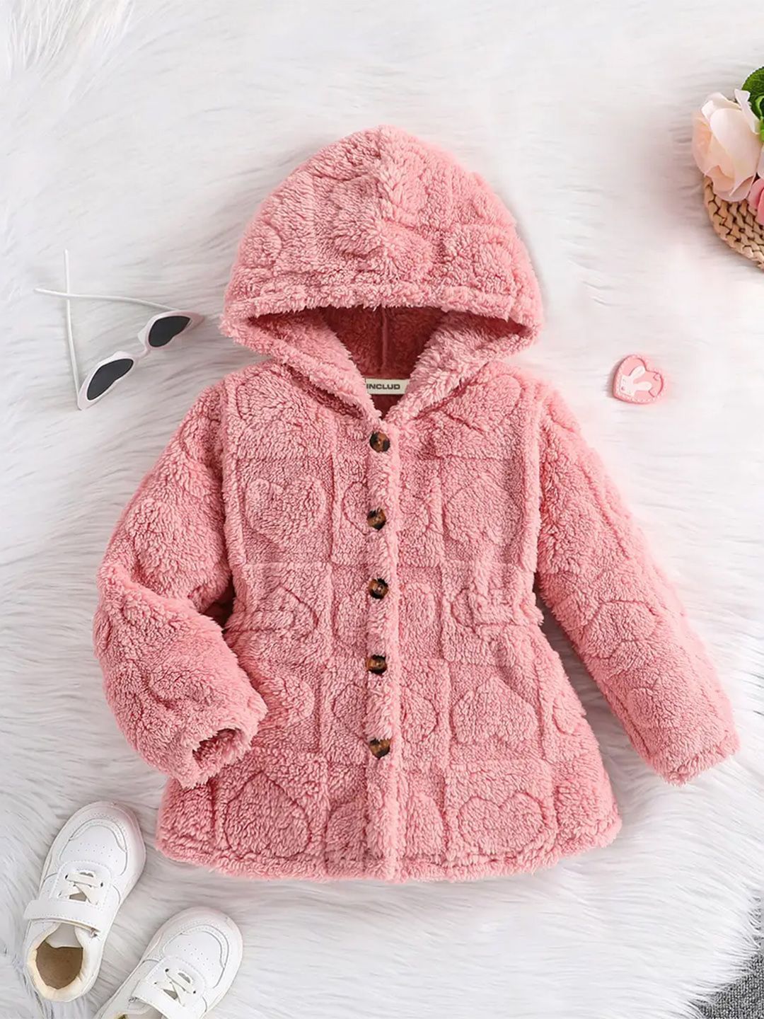 INCLUD Girls Hooded Self Design Sherpa Jacket-picture-26