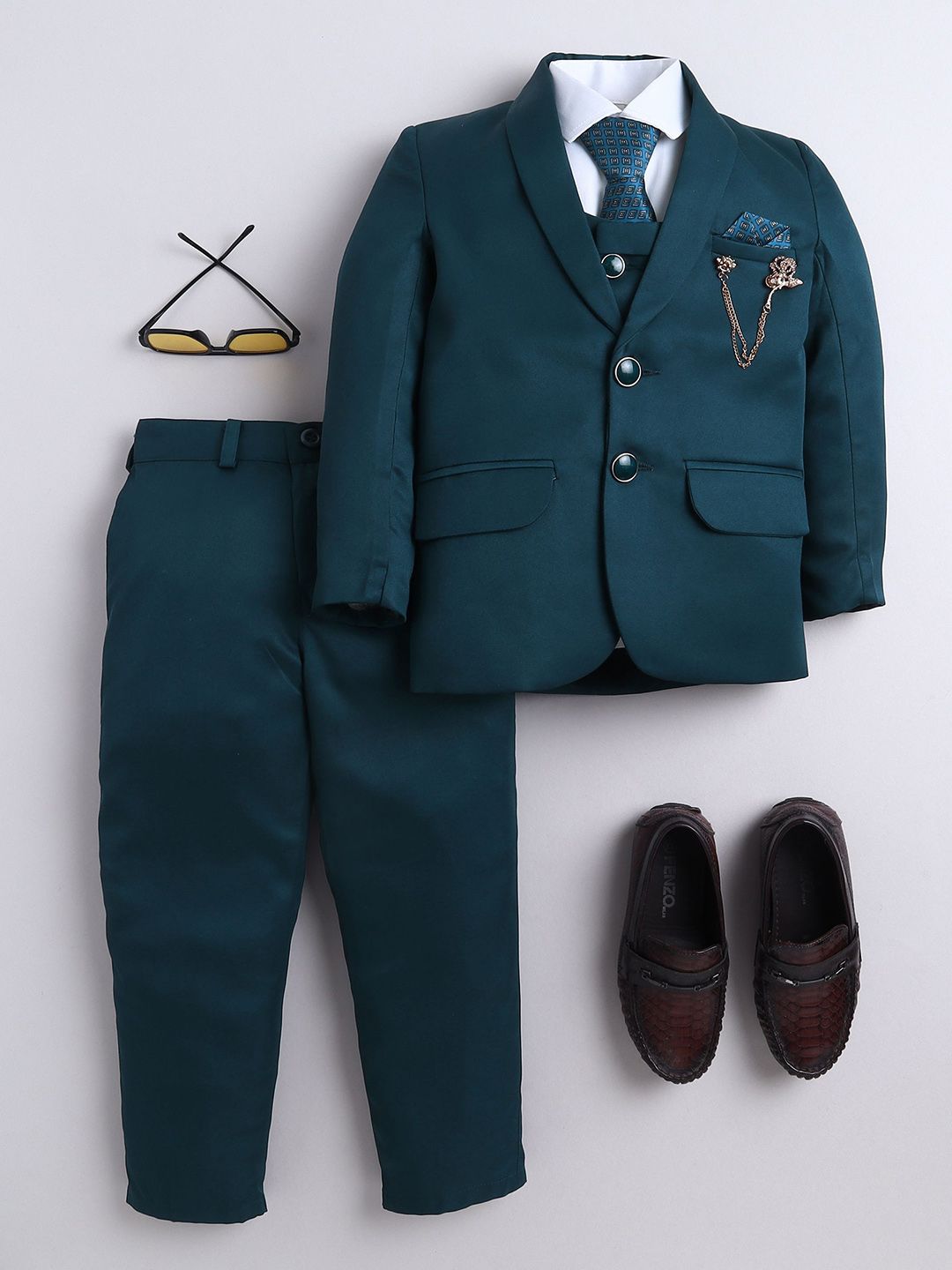 Sangria Boys Single-Breasted Shawl Collar 5-Piece Party Suit-picture-12