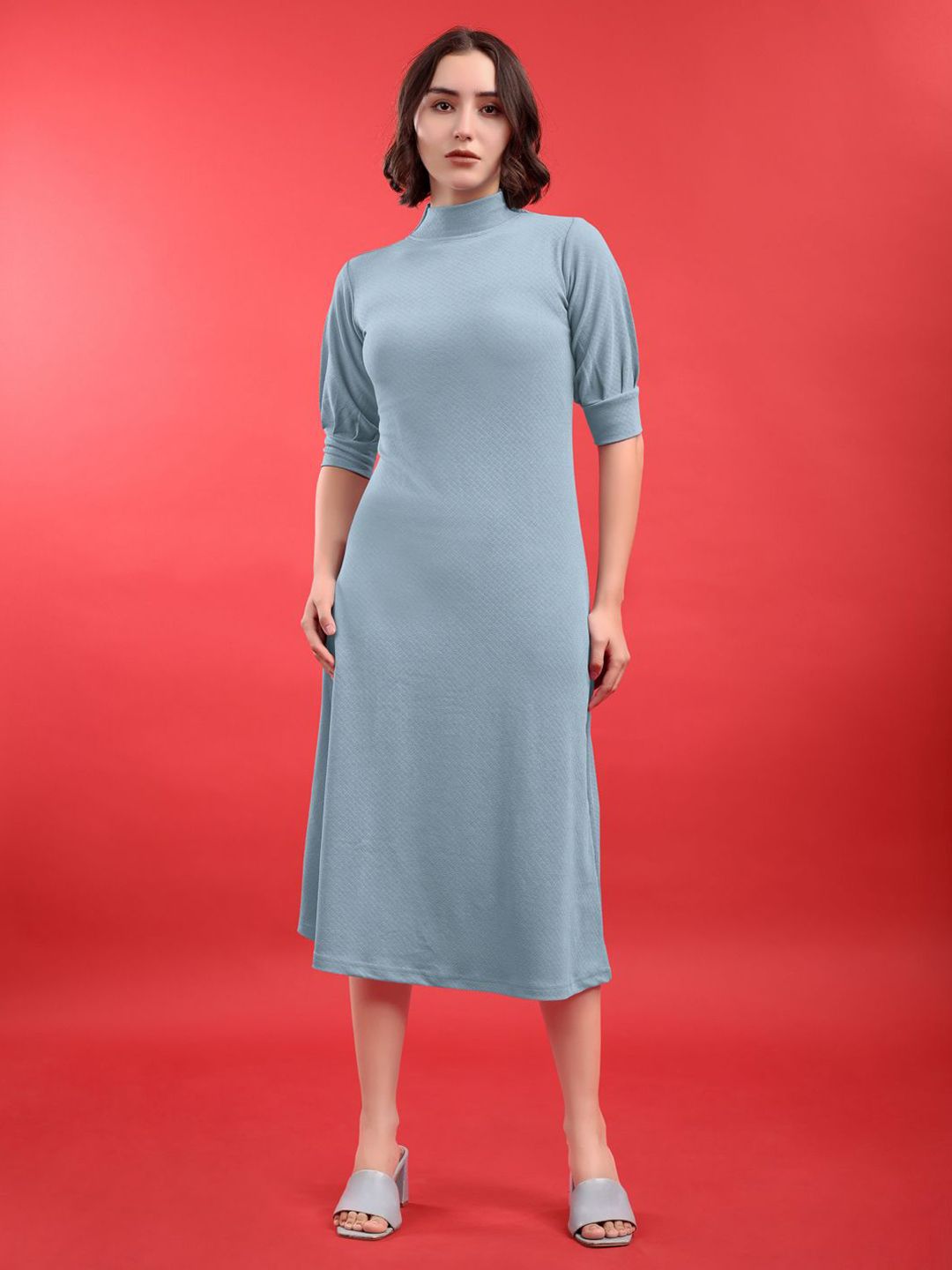PURVAJA Women Puff Sleeve Midi Dress-image-40