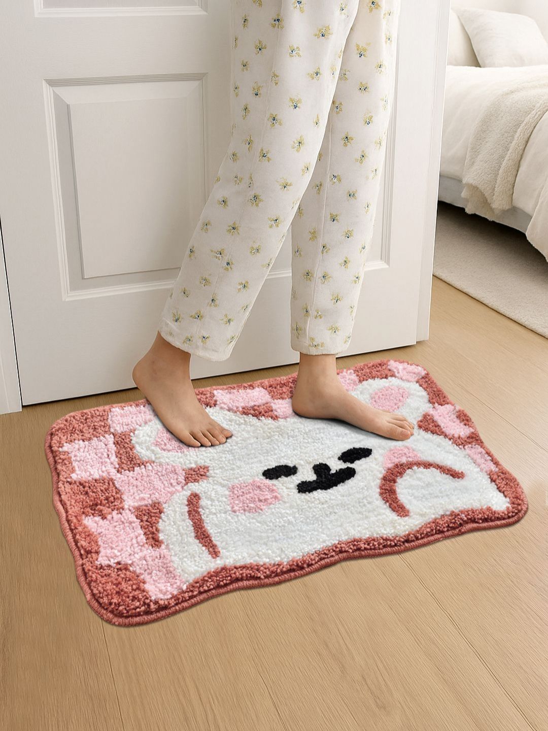 FABINALIV White & Pink Soft Textured Anti-Skid Doormats-image-42