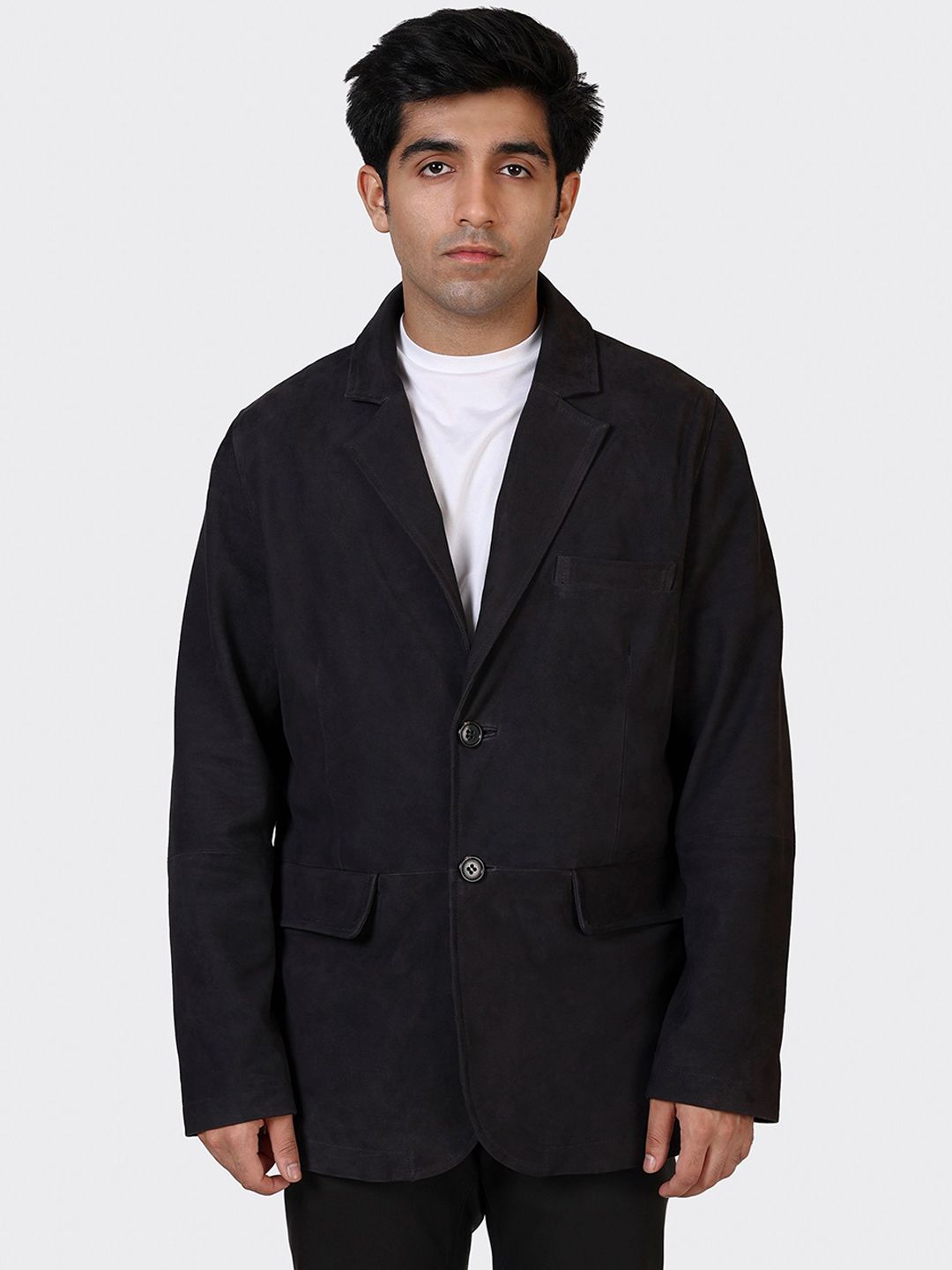HUE & HIDE Men Solid Leather Single Breasted Blazer-picture-44
