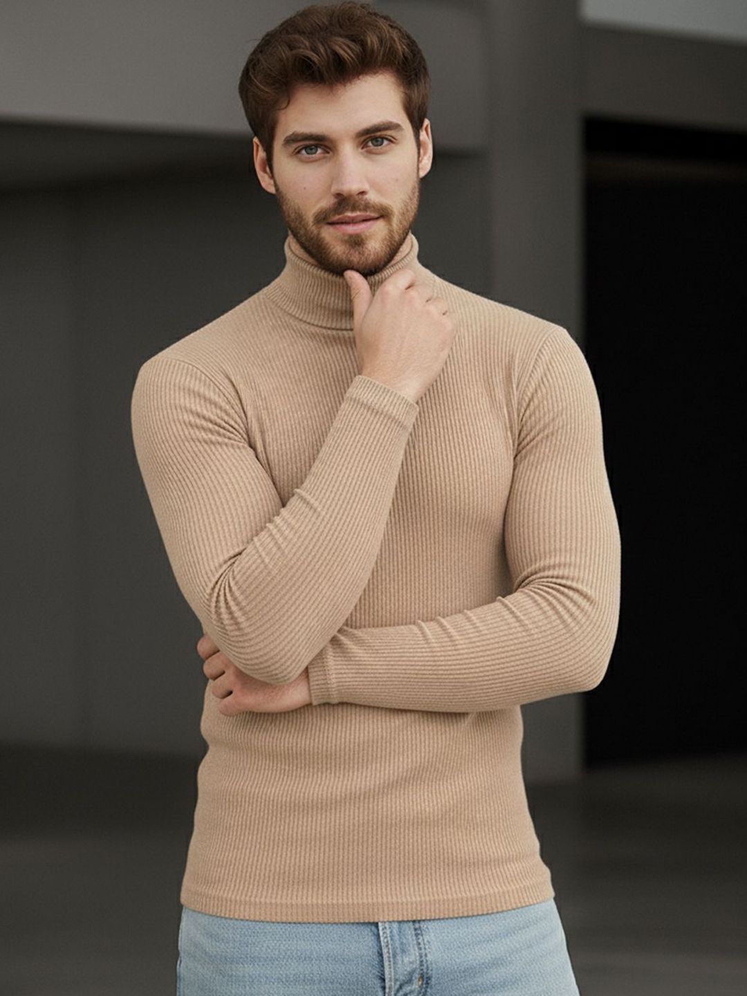 Moda Rapido Men Ribbed Turtle Neck Slim Fit Long Sleeves T-shirt-picture-11