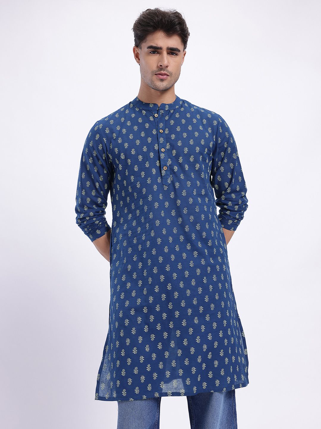 Anouk Rustic Indie Florals Printed Mandarin Collar Pure Cotton Regular Kurta-picture-16