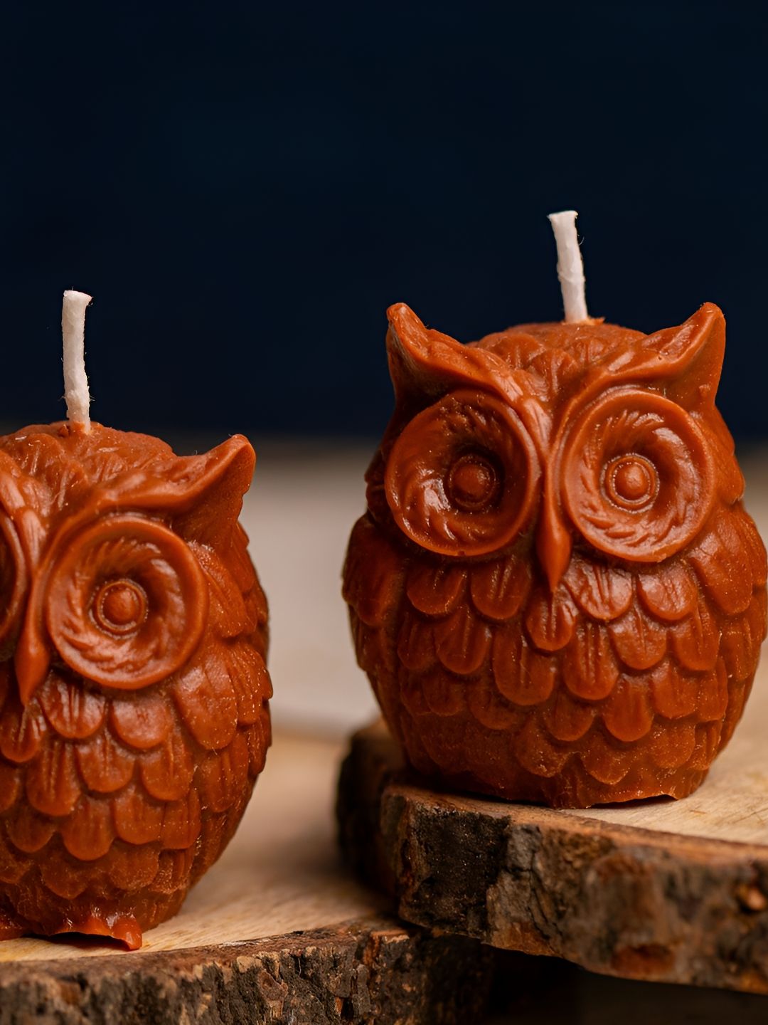 gabrunaari Set Of 2 Brown Textured Owl Shaped Coffee Scented Candle-picture-13