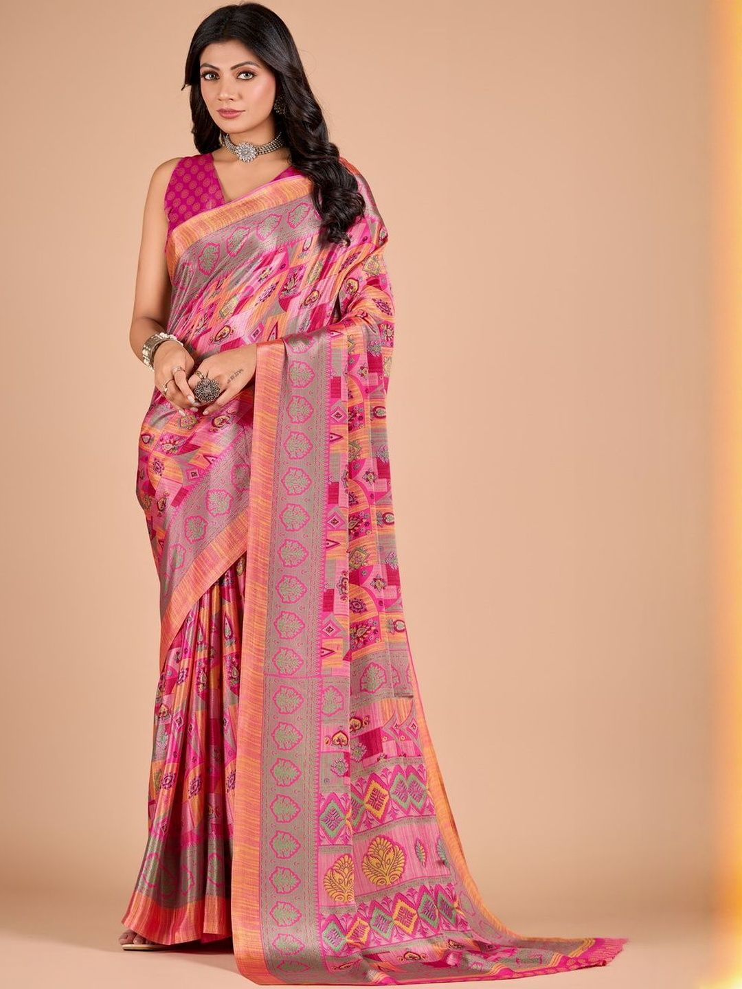 NEGRONI Women Ethnic Motifs Printed Pure Crepe Saree-picture-36