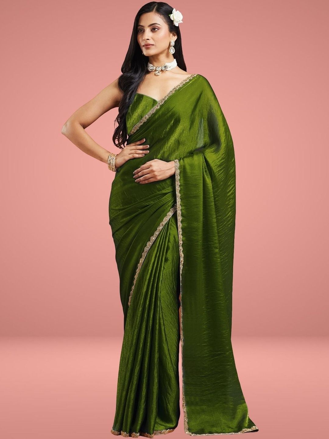 LOROFY Women Embellished Border Beads and Stones Chanderi Saree-picture-23