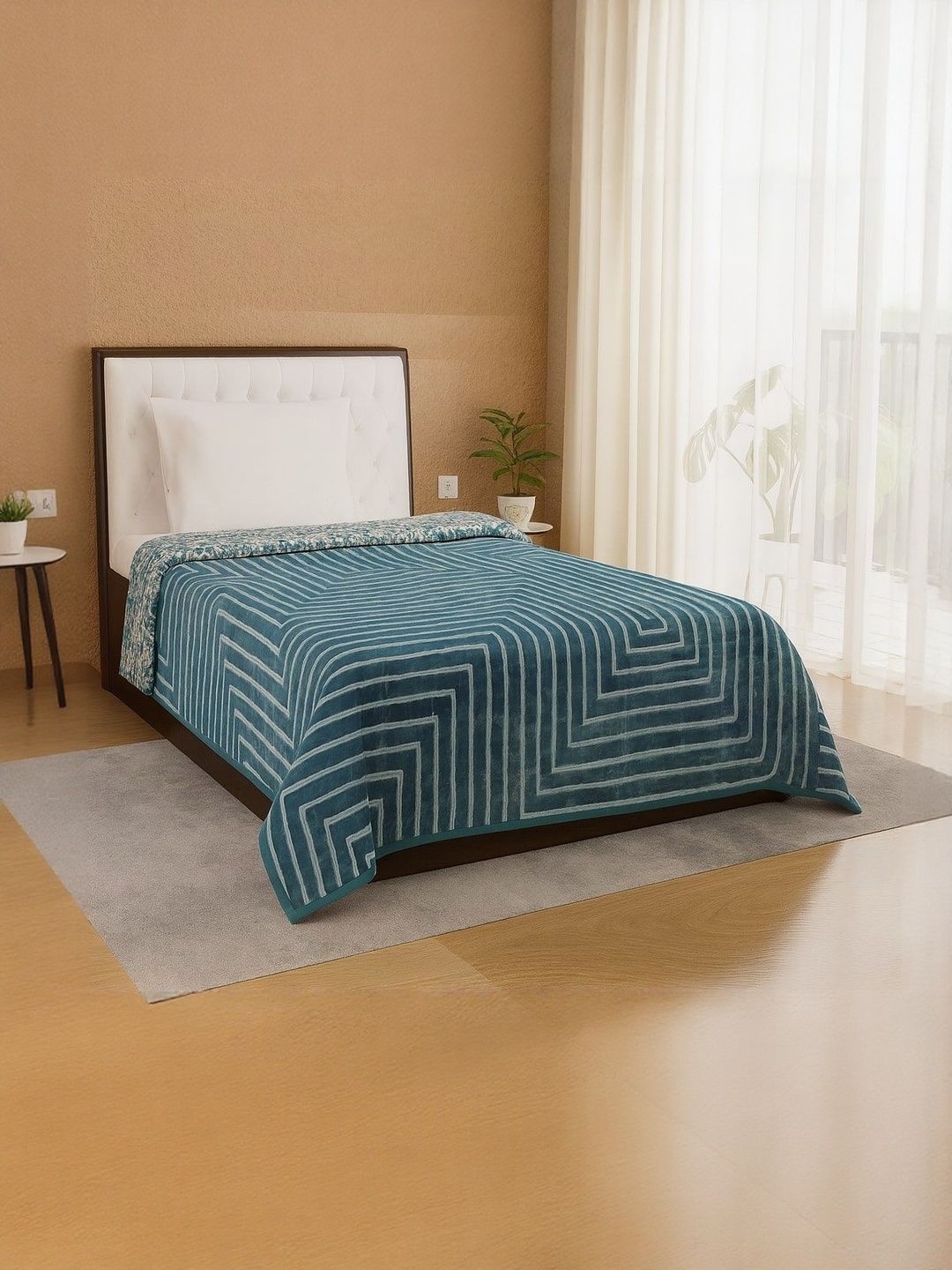 Nivasam Blue & White Striped Mink Mild Winter Blanket-picture-31