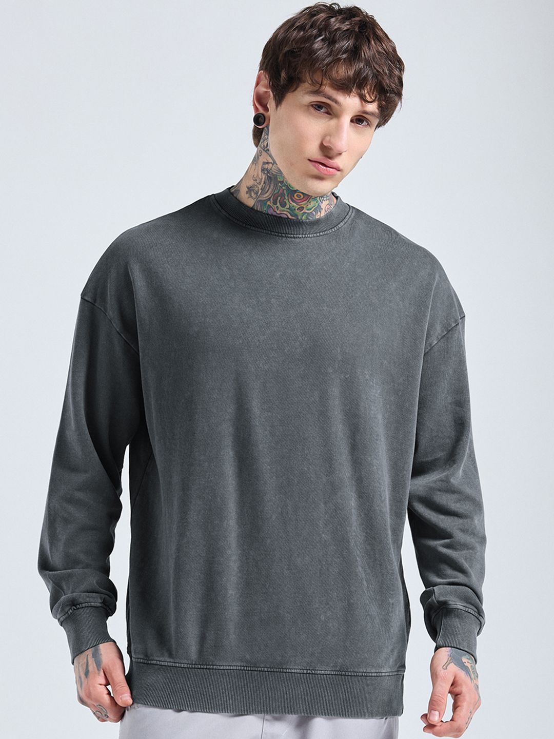 Bewakoof Men Oversized Acid Wash Sweatshirt-picture-10