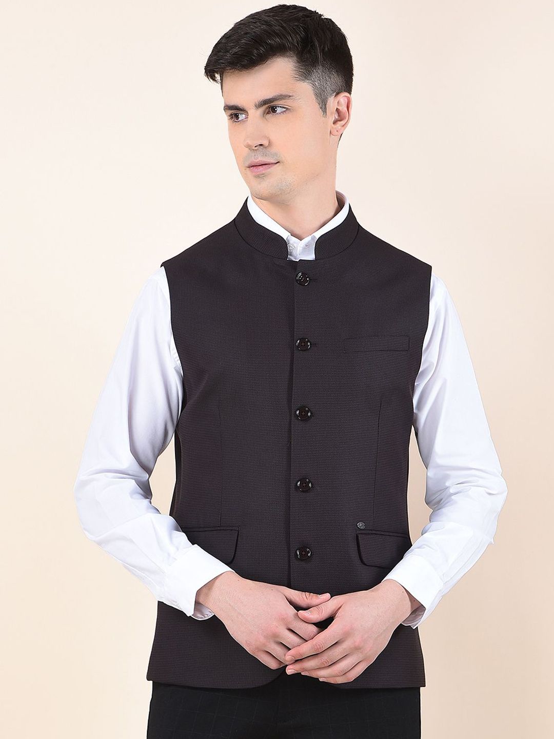 Cantabil Woven Design Mandarin Collar Waistcoat-picture-16