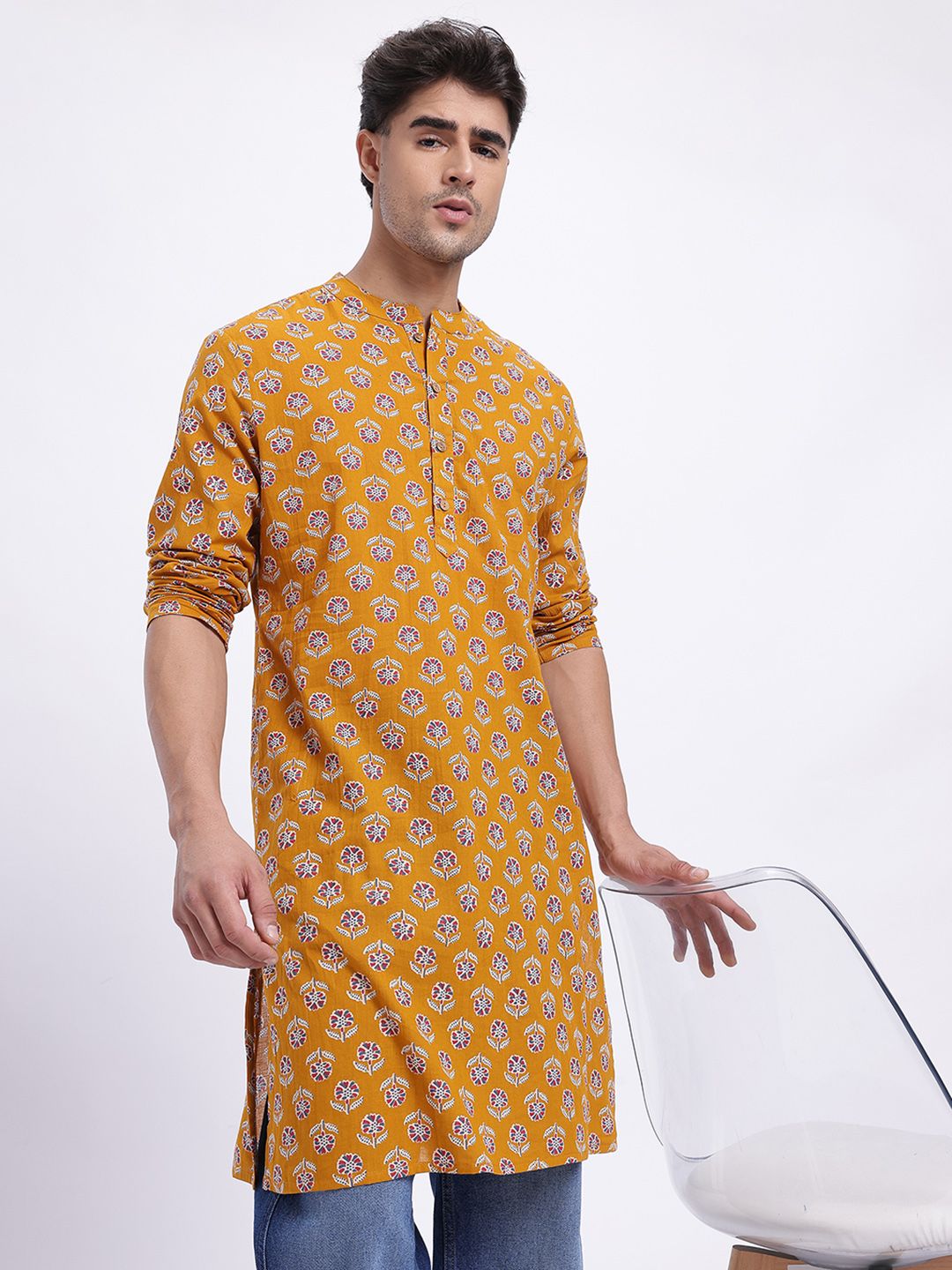 Anouk Rustic Indie Florals Printed Mandarin Collar Pure Cotton Regular Kurta-picture-17