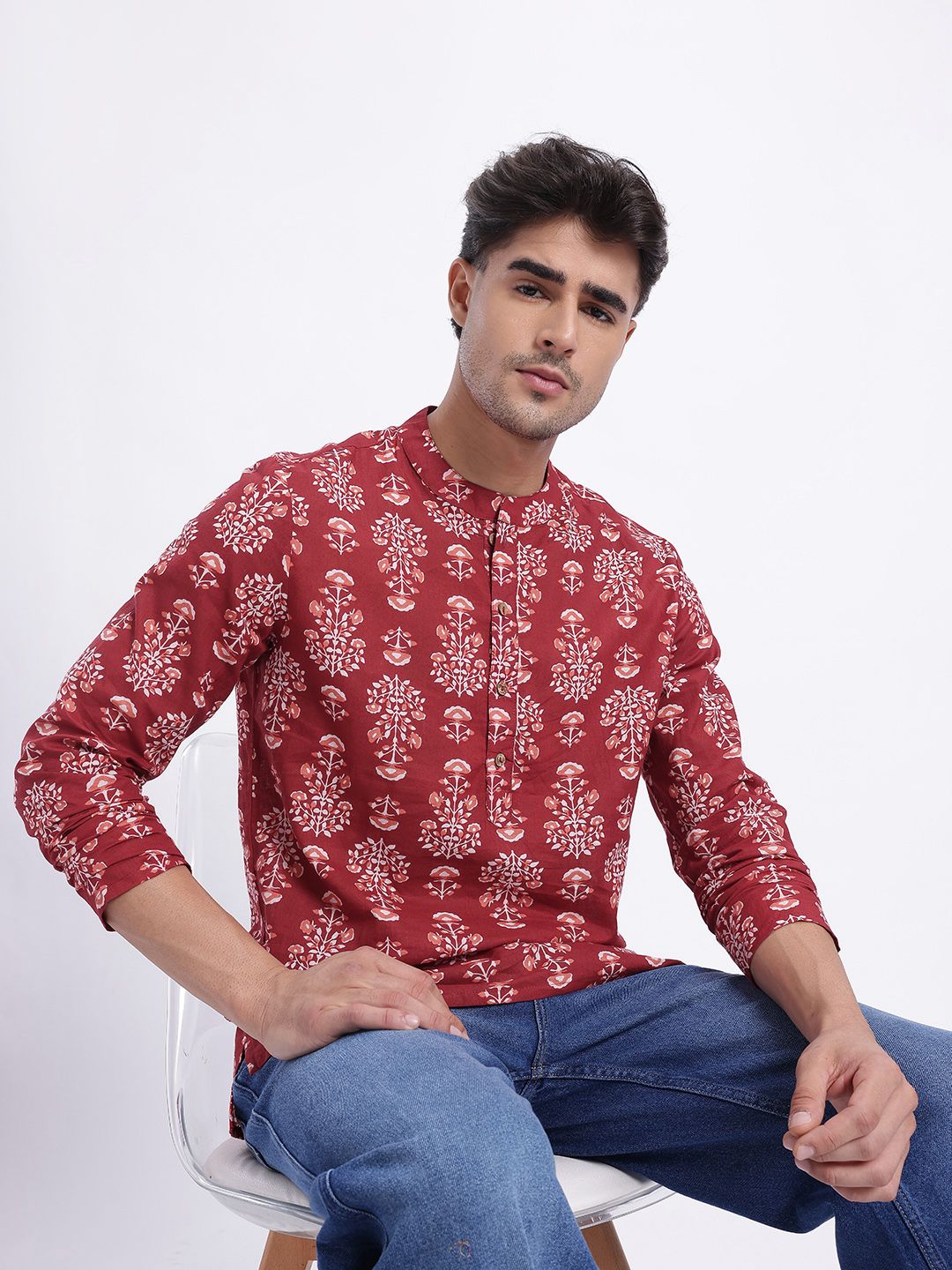 Anouk Rustic Indie Florals Printed Mandarin Collar Pure Cotton Regular Kurta-picture-15