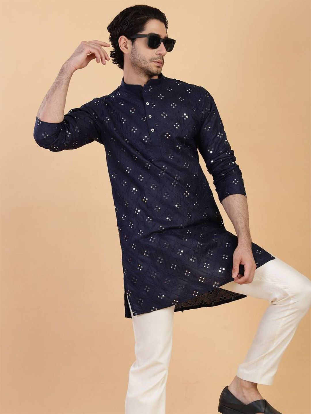 CHIRASVI Embroidered Mandarin Collar Mirror Work Straight Kurta-picture-41