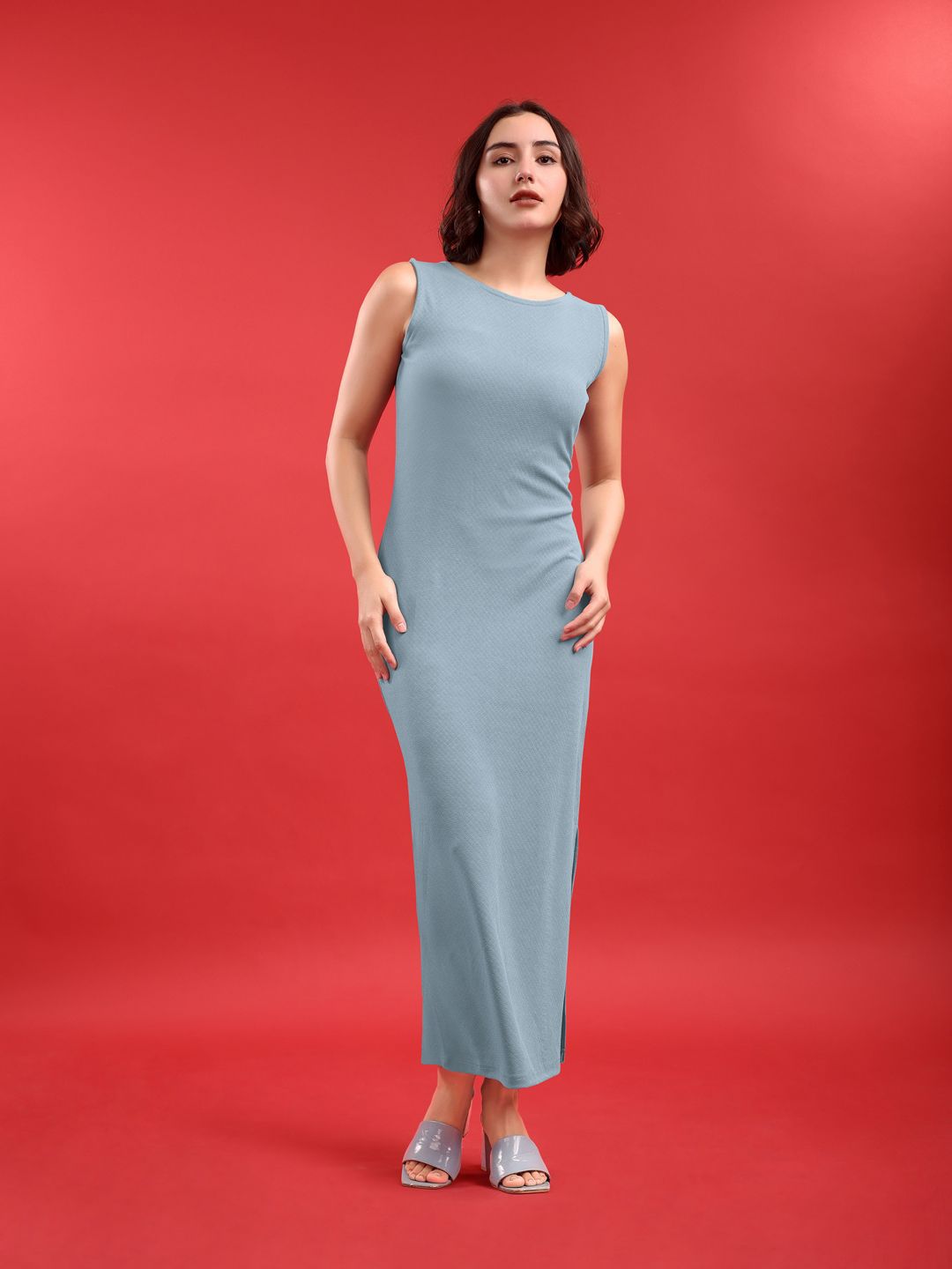 PURVAJA Women Slits Round Neck Sleeveless Bodycon Maxi Dress-picture-35