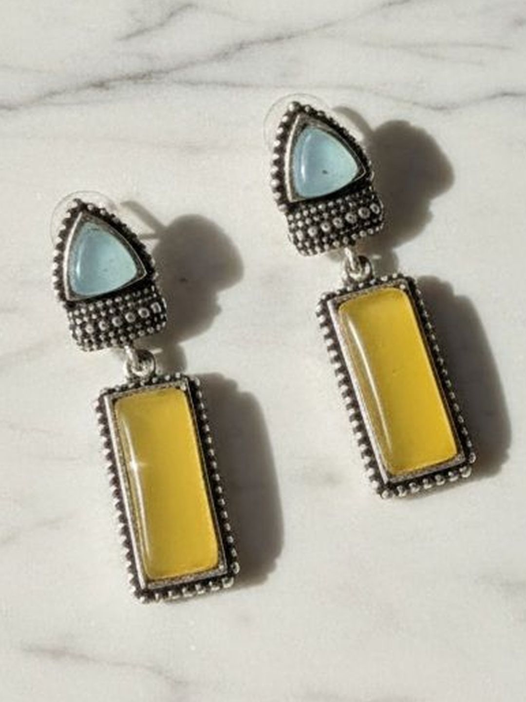 RS Jewellers Silver-Plated Artificial Stones Geometric Shaped Oxidised Drop Earrings-picture-20