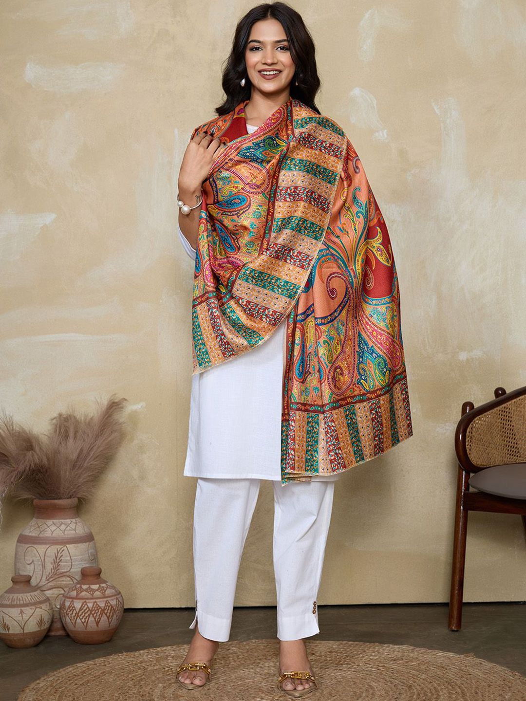 WEAVERS VILLA Paisley Woven Design Shawl With Fringed Border-image-29