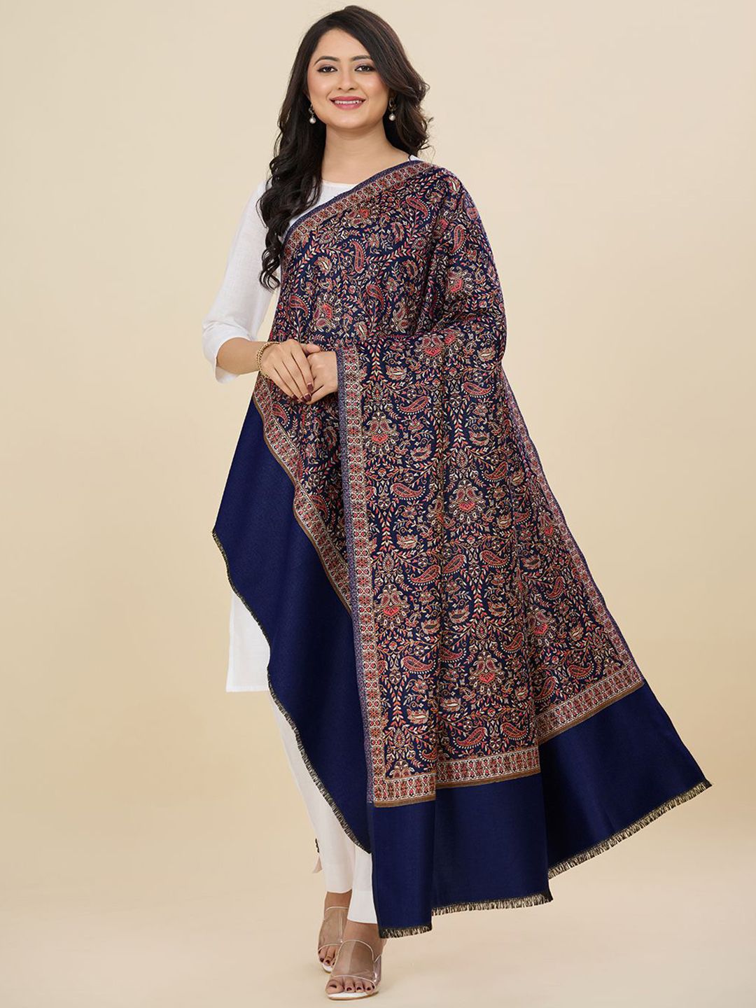 WEAVERS VILLA Floral Woven Design Shawl With Tasselled Border-picture-21