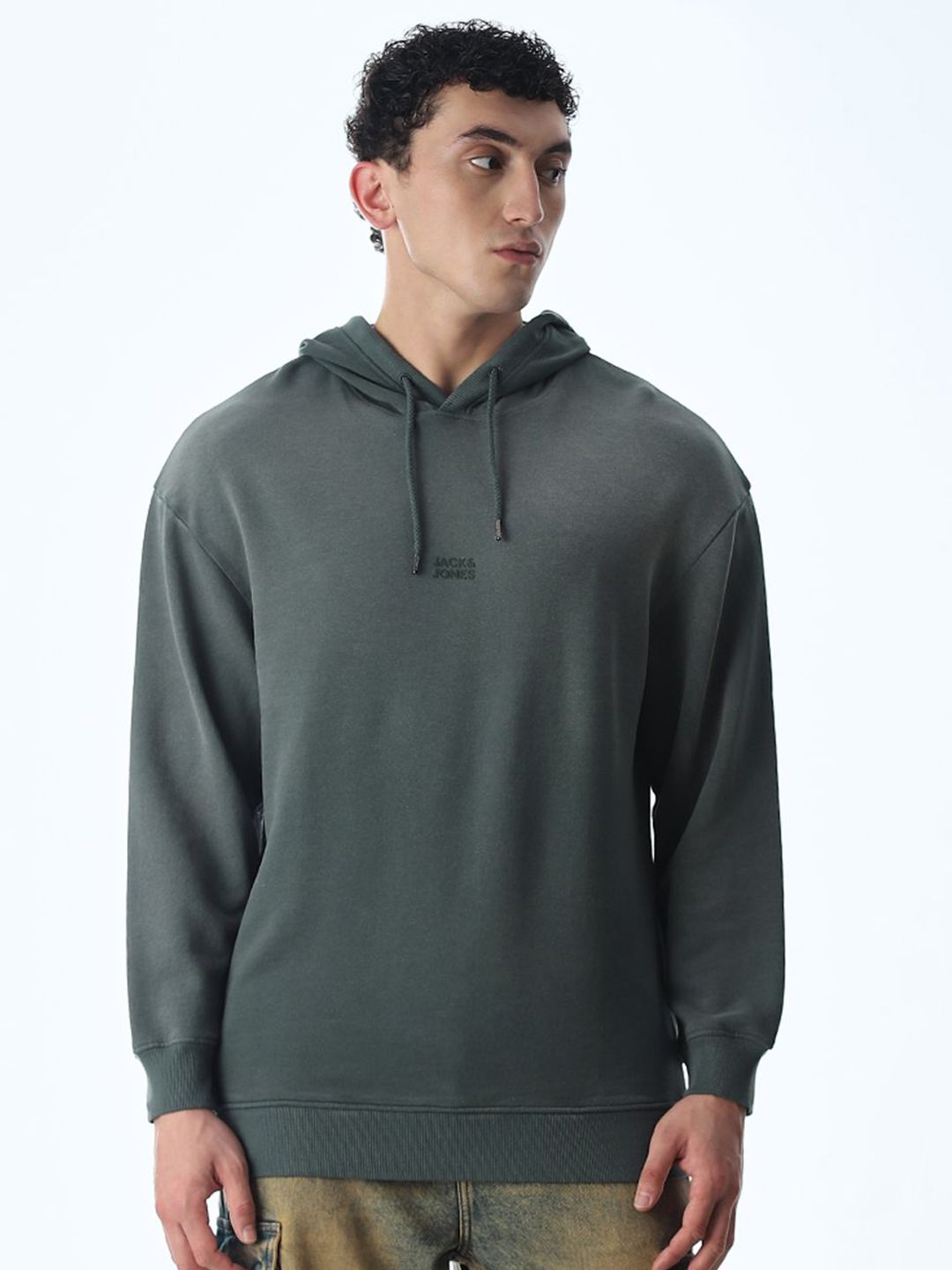Jack & Jones Men Brand Logo Printed Hooded Pure Cotton Sweatshirt-image-46