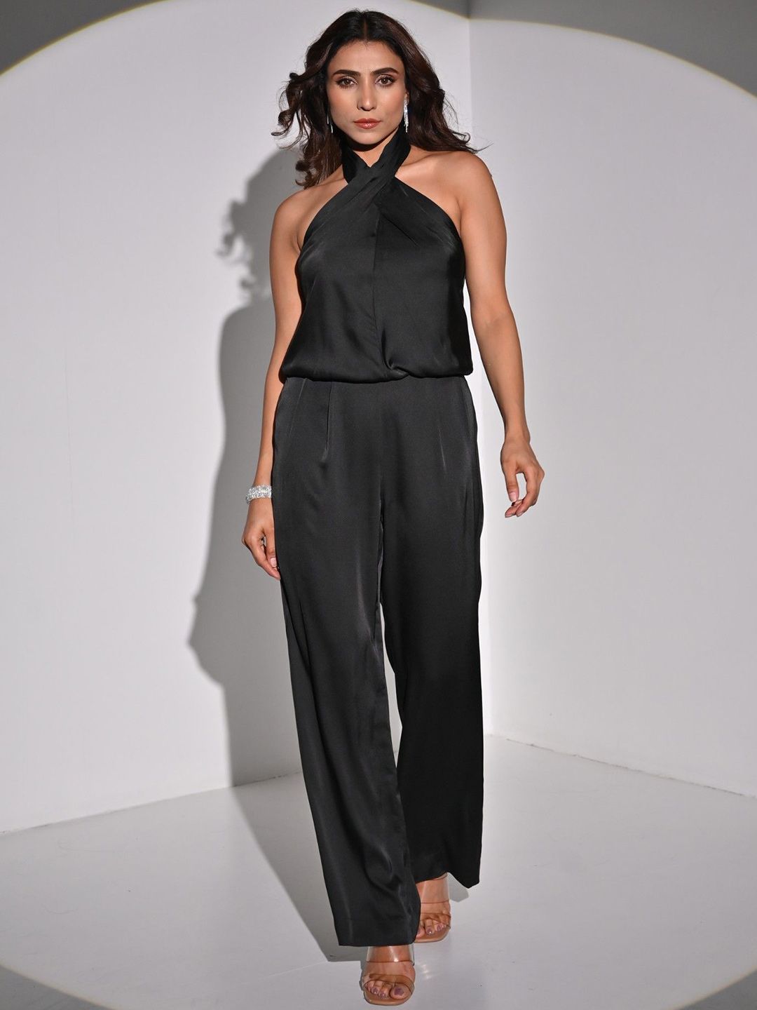 THE BLACK LOVER Women Solid Halter Neck Audrey Culotte Jumpsuit-image-1