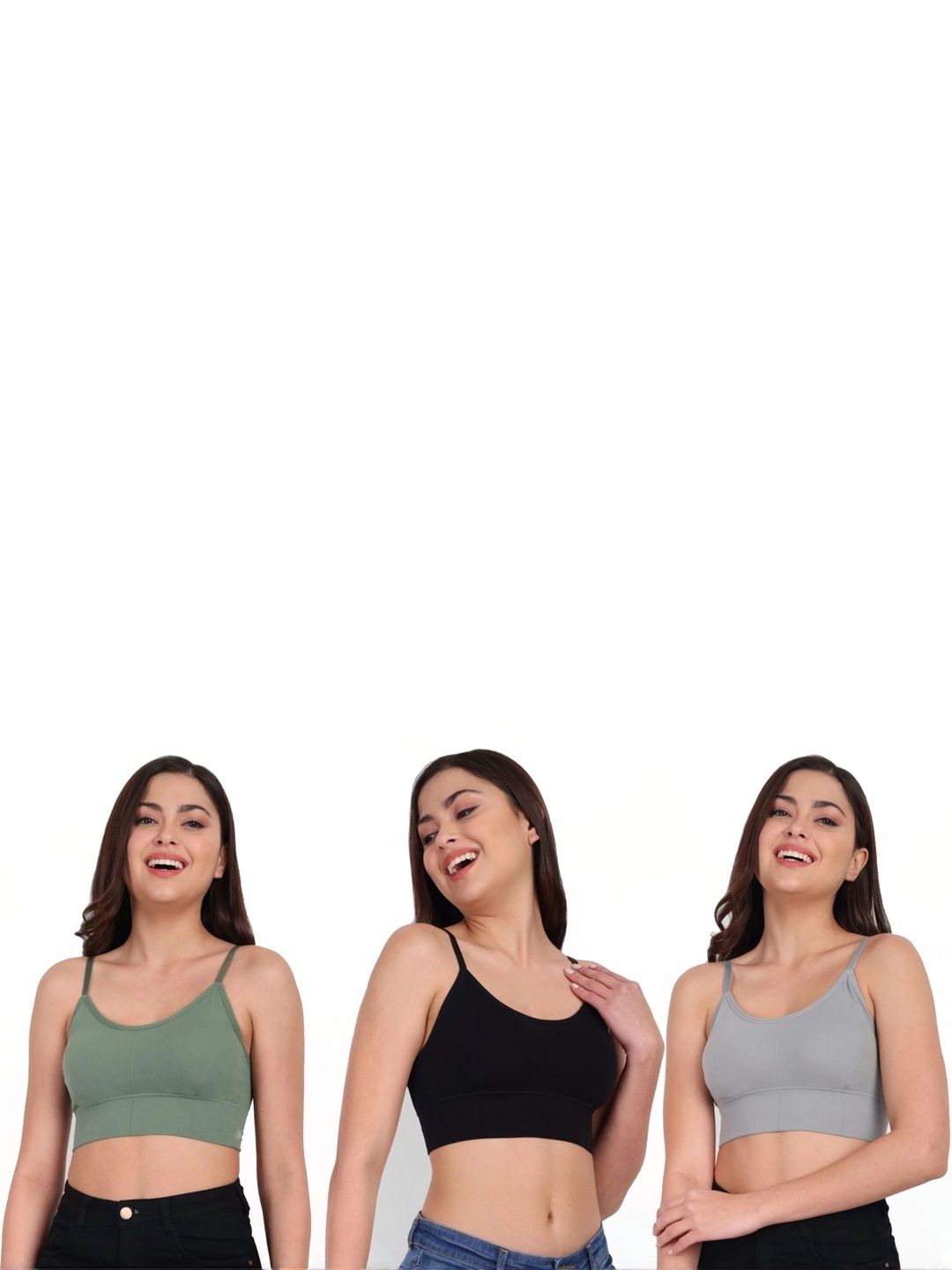 US FASHION Pack of 3 Solid Full Coverage Lightly Padded Seamless Crop Top Bra-picture-34