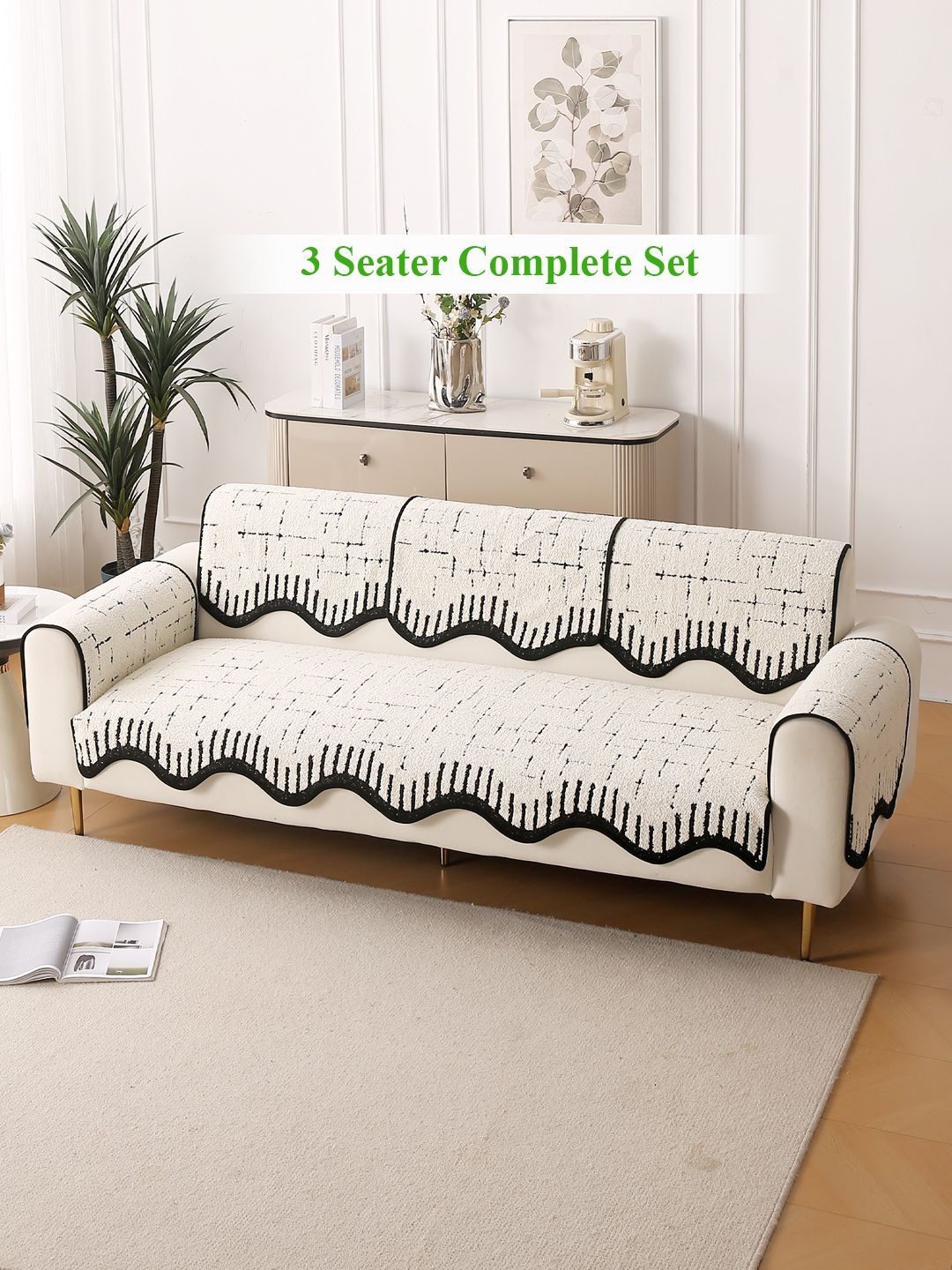 HOKIPO Off-White Luxruy Supple Sofa Wavy Mat 3 Seater Complete Set-picture-36