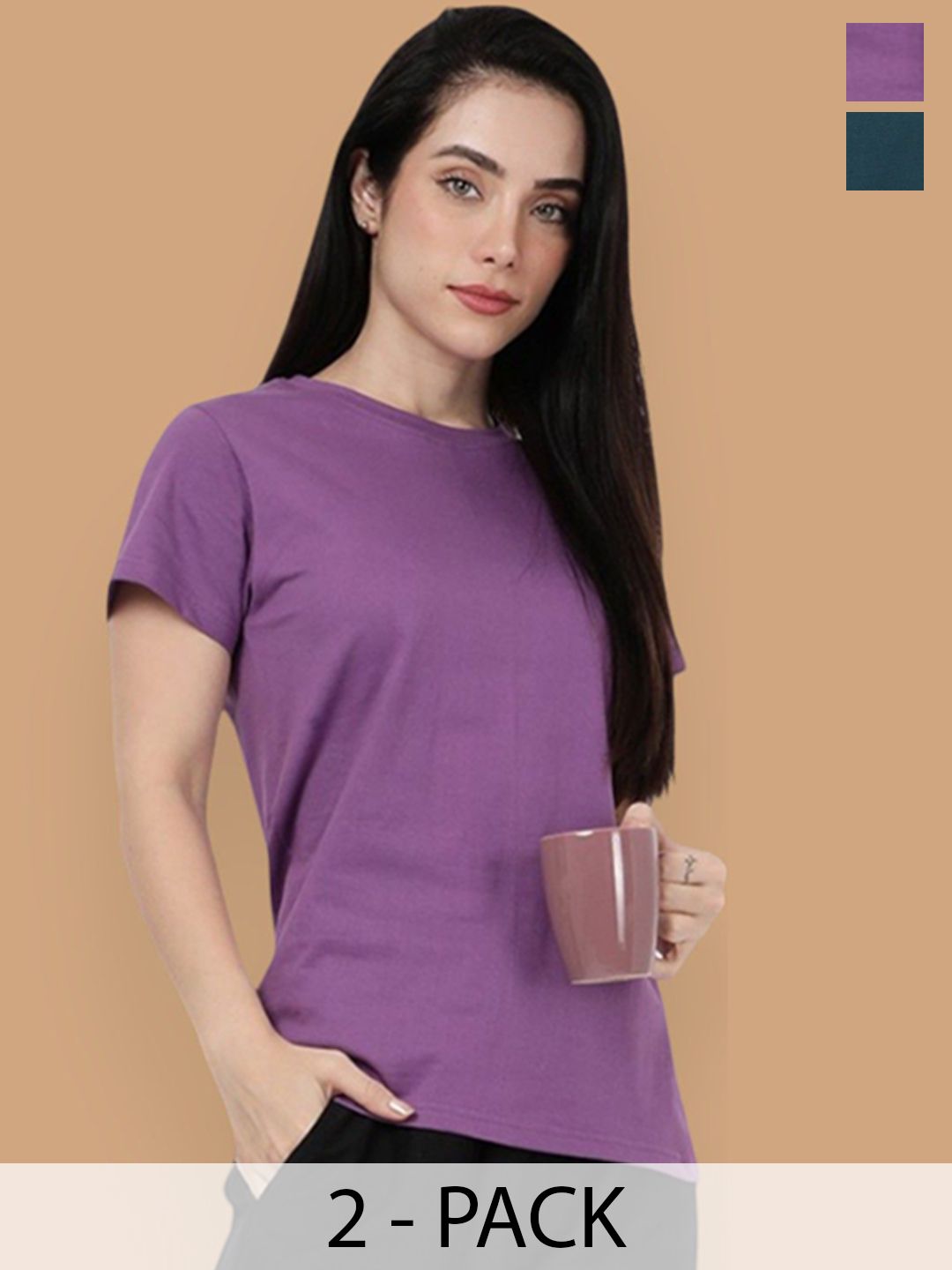 Kryptic Women Pack Of 2 Relaxed Fit Pure Cotton Lounge Tshirts-picture-29