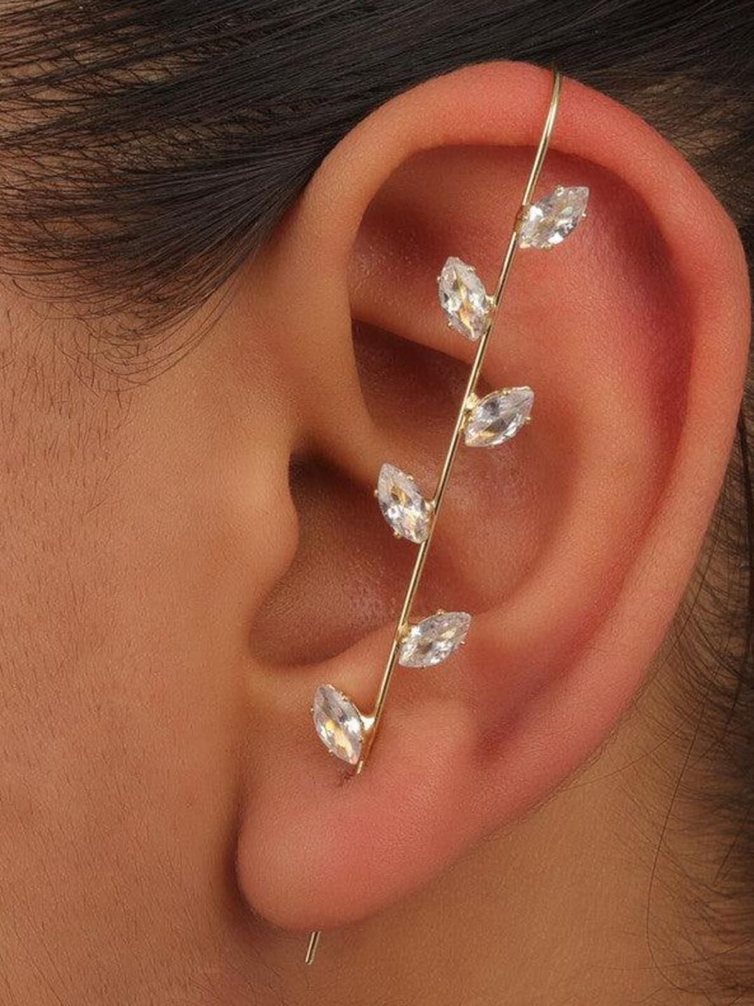TheVineGirl Gold Plated Zircon Studded Leaf Shaped Earcuff-picture-12