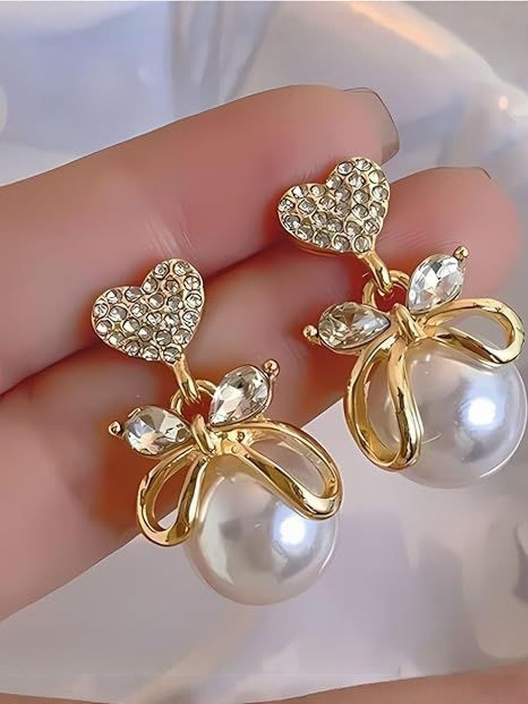 TheVineGirl Gold Plated Pearls Beaded Heart Shaped Drop Earrings-image-33