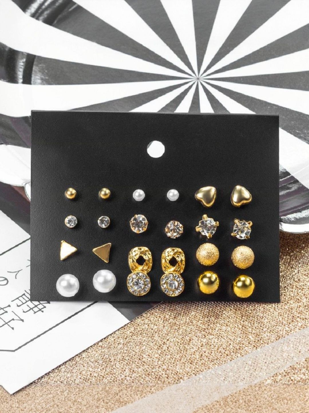 TheVineGirl Gold Plated Geometric Studded Earrings-image-34
